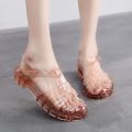 Crystal sandals, women's transparent flats, summer plastic soft jelly shoes, beach shoes, washable toe.