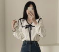 【Exclusive Limited Edition】 Spring and Summer 2023 New Doll Collar Lace-up Lantern Sleeve Shirt Women's Inner and Outer Wear Solid Color Shirt. 