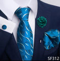 Luxury Fashionable Neck Tie + Pocket Square + Cufflinks & Lapel Flower 4 item Tie Set For Men (1Set)-No Box.