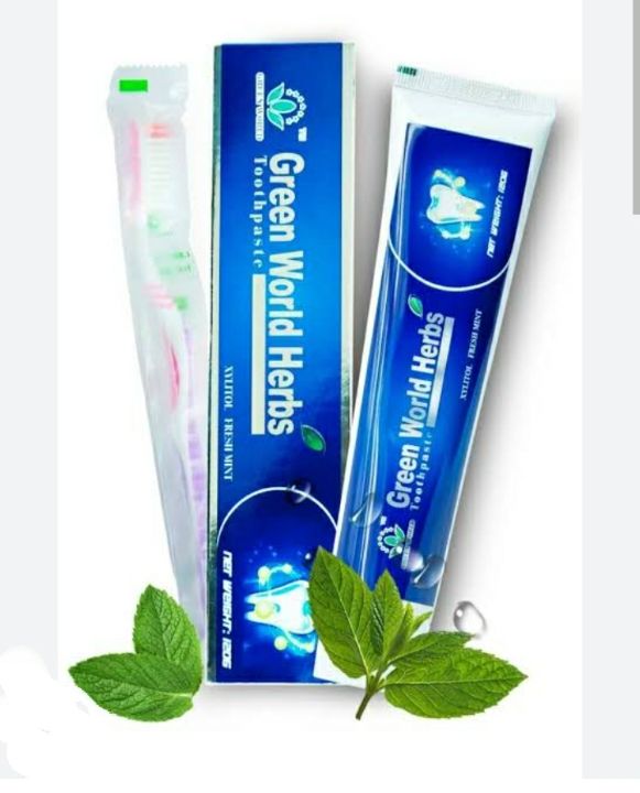 Green World 4 HERBS Toothpaste 120g FREE TOOTHBRUSH Made in USA | Daraz ...