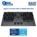 Gazi Smiss GH-8301M Three-Burner Gas Stove –Energy Saving, Marvel Top, Auto Ignition, Brass Burner Cap, Blue Flame, NG/LPG Gas Compatible.. 