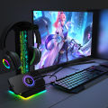 RGB Gaming Headphone Stand Dual USB Port 3.5mm Audio Port 10 Lighting Effects Desktop Gaming Headset Holder Hanger for Gamer PC. 