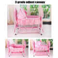 New born swing cradle baby bassinet with mosquito net canopy and wheels Bassinet (Pink).