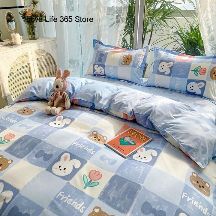 Sweet%20Blue%20And%20Yellow%20Love%20Heart%20Printed%20Bedding%20Set%20For%20Girl%20Adult%20Child%20Quilt%20Cover%20Soft%20Flat%20Sheet%20Pillowcases%20Soft%20Bed%20Linen%20-%20Image%204