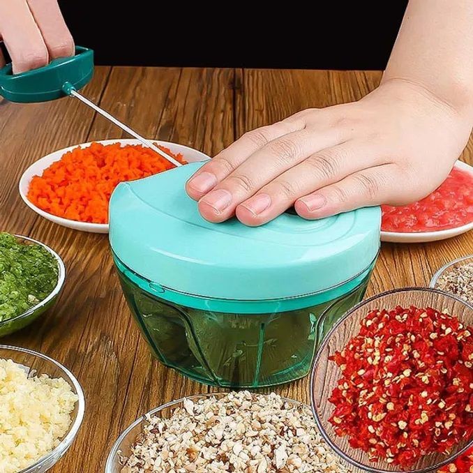 Large Handy and Compact Chopper Handy Quick Cutter for Kitchen, Quick Cutter for Kitchen, 3 Blade Stainless Steel, Pull String -1Pcs