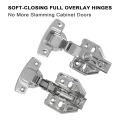 4Pack Cabinet Hinge Repair Plate with 2Pack Full Overlay Soft Closing Cabinet Hinges-Hinge Repair Kit Plate for Cabinet Durable Easy to Use.