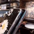 For OPPO Reno 7 Transparent Bling Glitter Cases Soft Clear Shining Sequin Case with Daisy Flowers Folding OPPO Reno7 Back Cover.