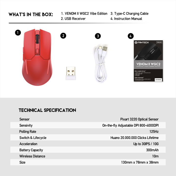 FANTECH%20WGC2%20VENOM%20II%20VIBE%20%202.4G%20Wireless%20Gaming%20Mouse%20Pixart%203212%202400DPI%20RGB%20Rechargeable%20Mouse%20Ergonomic%20Mice%20Gaming%20Gammer%20For%20Laptop%20PC%20Red%20-%20Image%208
