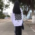 Street Fashion Personality Fashion Chessboard Plaid Hop Thin Sweater Women's Loose Korean Style Loose Spring Autumn Fashionins_. 