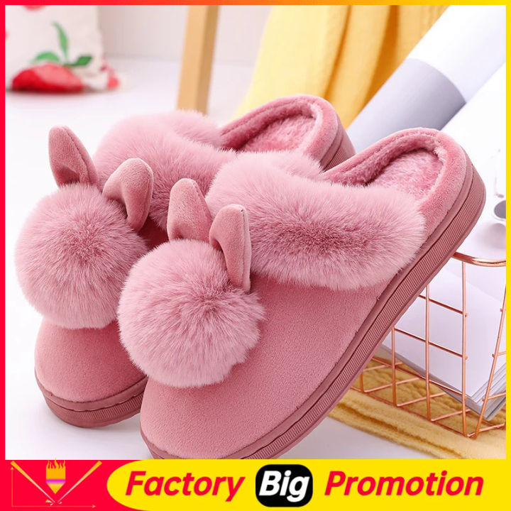 Women Winter Home Slippers Non-Slip Soft Warm House Shoes Ladies Indoor Bedroom Slipper Couples Cartoon Cute Rabbit Floor Slides