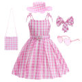 Girls New Movie Barbi Costume Margot Robbie Barbe Pink Top+Trousers Kids Halloween Cospaly Children Clothes. 