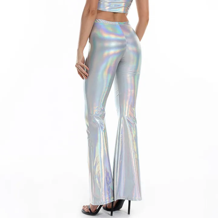 Women%20Girls%20PU%20Leather%20Metallic%20Pants%20Shiny%20Holographic%20Flare%20Pants%20Bodycon%20Elastic%20Waist%20Bell%20Bottom%20Trousers%20Clubwear%20-%20Image%205