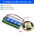 AI Intelligent Voice Recognition Module 4CH Offline Voice Control Switch Module Support Custom Voice for DIY. 