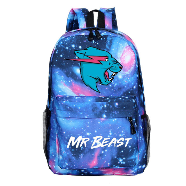 Mr Beast Lightning Cat Backpack Creative Pattern Printing Outdoor Travel Bag Student Schoolbag