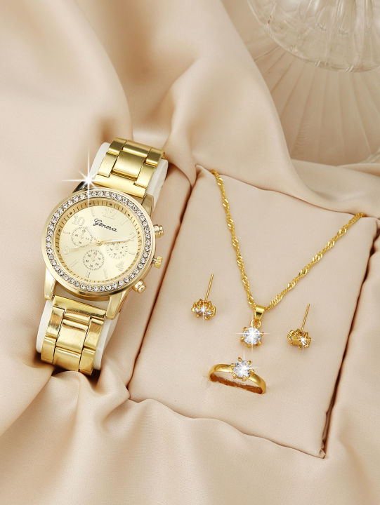 NEW 5pcs Luxury Fashion Women Watch Set Alloy Strap Ladies Quartz Wristwatch Rhinestone Alloy Bracelet For Ladies Gift KEEMEEUYZO