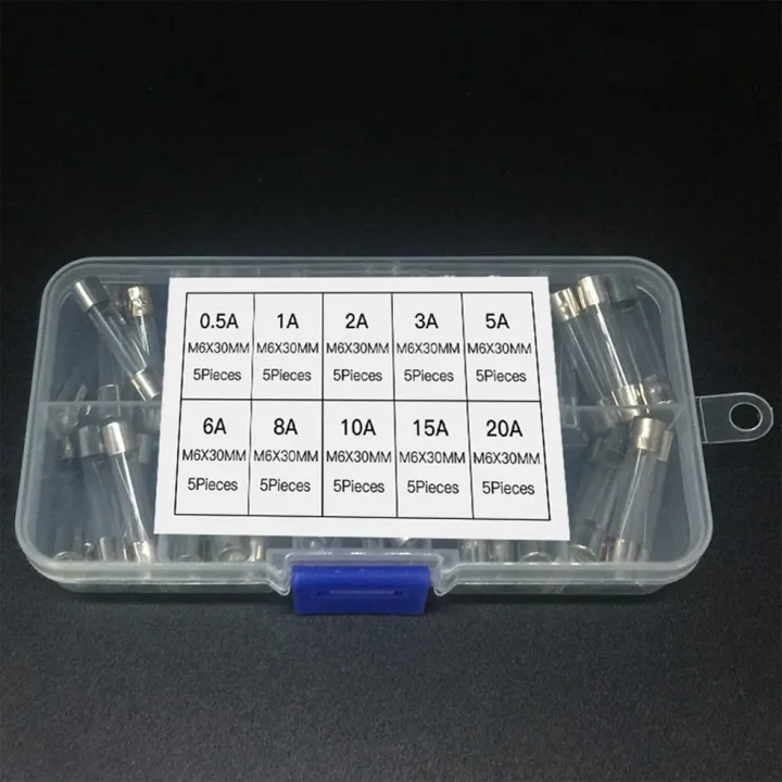 50PCS%206x30mm%20Fast%20Blow%20Glass%20Fuse%20Assorted%20Mixed%20Kit%20Insurance%20Tube%200.5A-20A%20-%20Transparent%20-%20Image%205