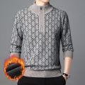 New Fashion Men's Fall Winter Snow Cloth Imitation Mink Velvet Half-zip Pullover Sweater Mens Half-turtleneck Plaid Knit Sweater. 