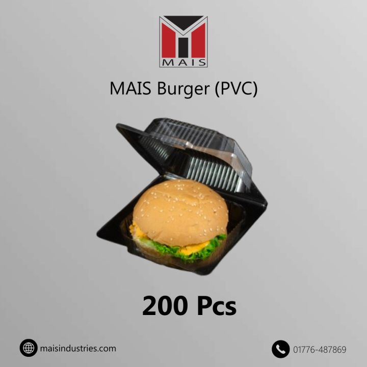 MAIS Reuseble Food Grade Plastic Burger Box Transparent - 200 Pcs