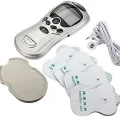 8 In 1 Digital Therapy Machine  Electric Muscle Stimulator Device With Acupuncture & Vibration  Pain Relief Pulse Massager, 4 Pads With Palm Device, Battery & Electric Operated. 