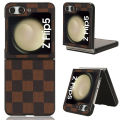Phone case For Samsung Galaxy Z Flip5 Back cover Canvas Plaid Cowhide Texture Design for For Samsung ZFlip 5 Cover cases.