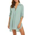 Plus Size Women Bikini Cover Up Shirt Solid Color Long Sleeve Loose Short Shirt Dress Ladies Summer Beach Cover Ups Beachwear.