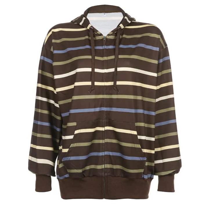 Women%20Zip%20Up%20Drawstring%20Hoodie%20Casual%20Striped%20Long%20Sleeve%20Sweatshirt%20Jacket%20Autumn%20Streetwear%20-%20Image%205
