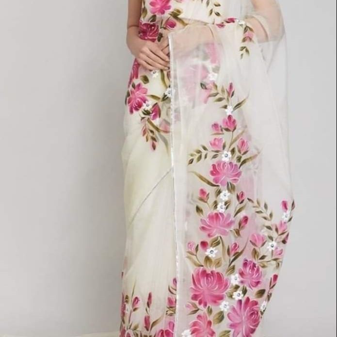 Half Silk Exclusive Design Hand Printed Saree for women