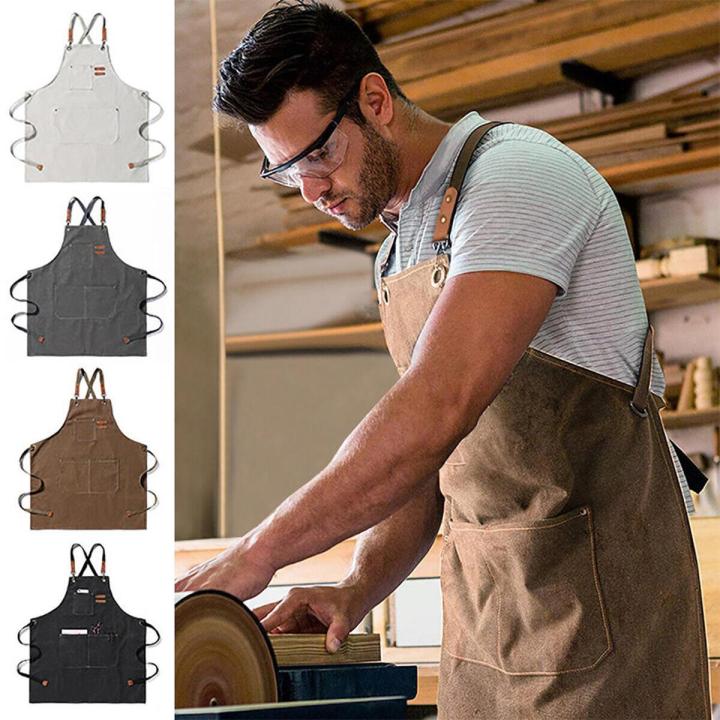 Men Women Thick Canvas Denim Bib Apron Kitchen Cooking Workshop Heavy Work Apron