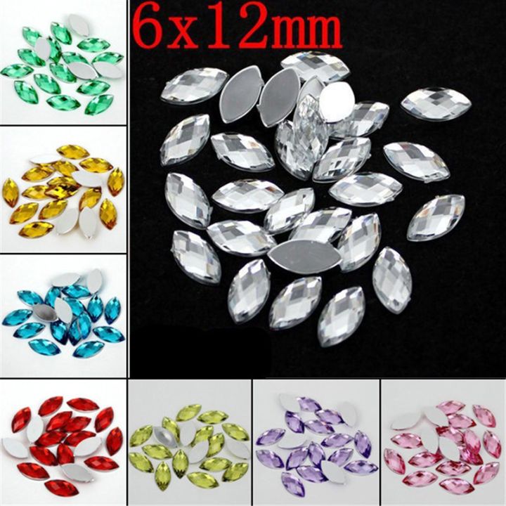 6*12mm 100PCS Colorful Flatback Horse Eye/Leaf Shape Acrylic Rhinestone Trim Crystals And Stones DIY Wedding Dress Strass Acrylic Stone For Wedding Dress Bags Garment