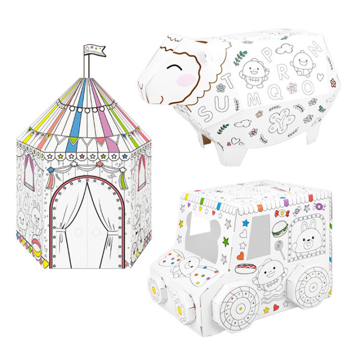 Sub%203D%20Coloring%20Cardboard%20House%20Lamb%20House%20IY%20Creative%20Gift%20Toys%20Children's%20D%20Three-dimensional%20Assembling%20Graffiti%20Shell%20Toys%20-%20Image%204
