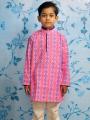 Pink All Over Printed Cotton Kid’S Panjabi Payjama Set (Kpl 20). 