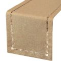 Hand Hemstitched Dining Table Runner Dresser Scarves, Silver Thread Interweaving (Dark Beige, 12 x 72 Table Runners). 