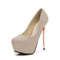 Autumn Round Headed Waterproof Platform Women's Shoes Super Hentian High Thin Heels Gold Pink Shining Sexy 913-63.