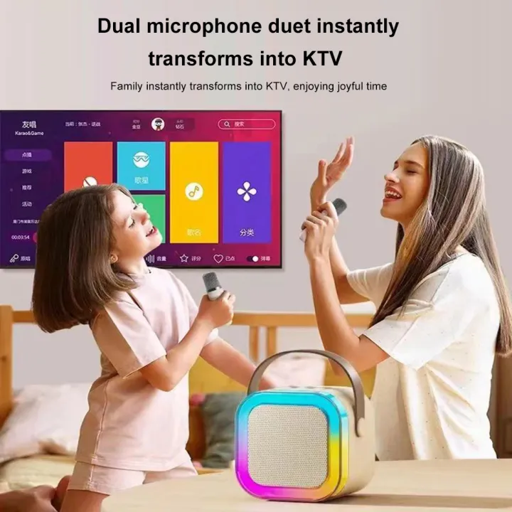 K12%20Portable%20Karaoke%20Machine%20Bluetooth%205.3%20Speaker%20System%20with%201-2%20Wireless%20Mic%20Mini%20Home%20Theater%20Speakers%20Adjustable%20LED%20Lights%20-%20Image%202