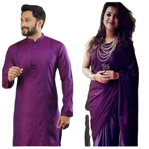 Silk%20Couple%20Dress%20Saree%20&%20Panjabi%20Combo%20For%20Men%20&%20Women%20-%20Purple%20-%20Sharee%20For%20Women%20-%20Image%202