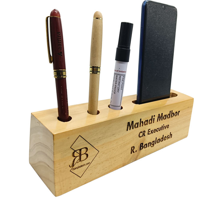 Customizable%20Pine%20Wood%20Table%20Nameplate%20with%20pen,%20mobile%20card%20holder%20for%20Office%20Desk%20-%20Image%202