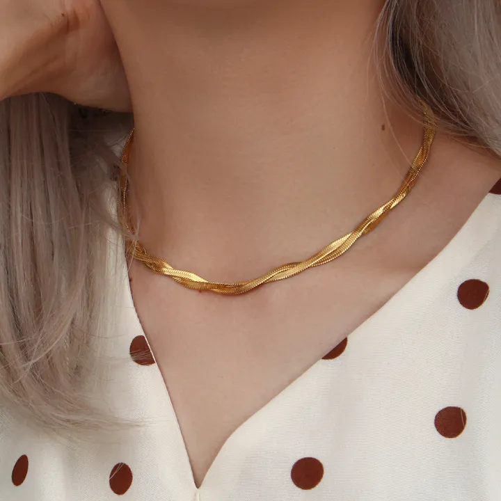Alien%20E.B.belle%20Gold%20Plated%20Braided%20New%20Herringbone%20Chain%20Necklace%20Bracelets%20Set%20Wholesale%20Stainless%20Steel%20Jewelry%20For%20Women%20-%20Image%203