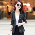 Spring and Autumn Stripes Small Suit Thin Coat Women's 3/4 Sleeve 2024 Summer New Slim Fit Slimming and Short Suit Casual. 