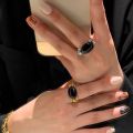 Natural stone oval open ring, retro fashion design, index finger ring, personality niche, light luxury, new hand jewelry women.