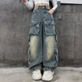 Teenage girls wide leg jeans 2024 autumn fashion children's casual denim pants children's workwear straight leg Baggy pants 15Y.