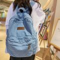 Women's Washed Denim Backpack Japanese StyleinsWind Street Fashion Simple and All-Matching College Students Bag Travel Backpack.