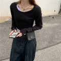 Long Sleeve T-shirts Womens Two Piece Cropped Tops Streetwear Slim Daily Korean Style Ulzzang Chic Tees Female Design Hot.