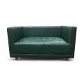 Furnicom Wooden Two Seater Leather Deep Green Sofa for Home & Office.