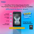 Haier 7.5kg Top Load Automatic Washing Machine | Air Dry | 3D Rolling Wash |10 Years Motor Warranty | Free delivery & Installation (HWM75-ABFIS6).