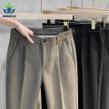 Autumn Winter Suit Pants Men Thick Business Elastic Waist Classic Grey Brown Woolen Straight Korean Formal Trousers Male 27-38.