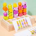 Wooden Beads Sequencing Toy Set Shape Color Sorter.