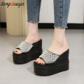 white platform slippers chunky heels sandals women beaded beach slippers women for summer slides women designer wedges shoes.