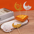 6pcs Eid Mubarak Cupcake Toppers Moon Mosque Pattern Cake Topper Ramadan Decoration party supplies. 