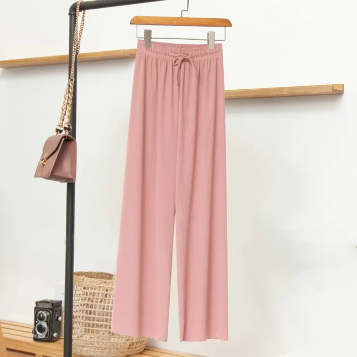Spring%20Summer%20Women%20Wide%20Leg%20Pants%20High%20Waist%20Loose%20Casual%20Long%20Stacked%20Silk%20Pants%20Women's%20Ice%20Silk%20Ankle-Length%20Trousers%20-%20Image%204