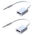 NXFDSIOZ 2X Car MP3 3.5mm Male AUX Audio Plug Jack to USB 2.0 Female Converter Cable Cord White. 